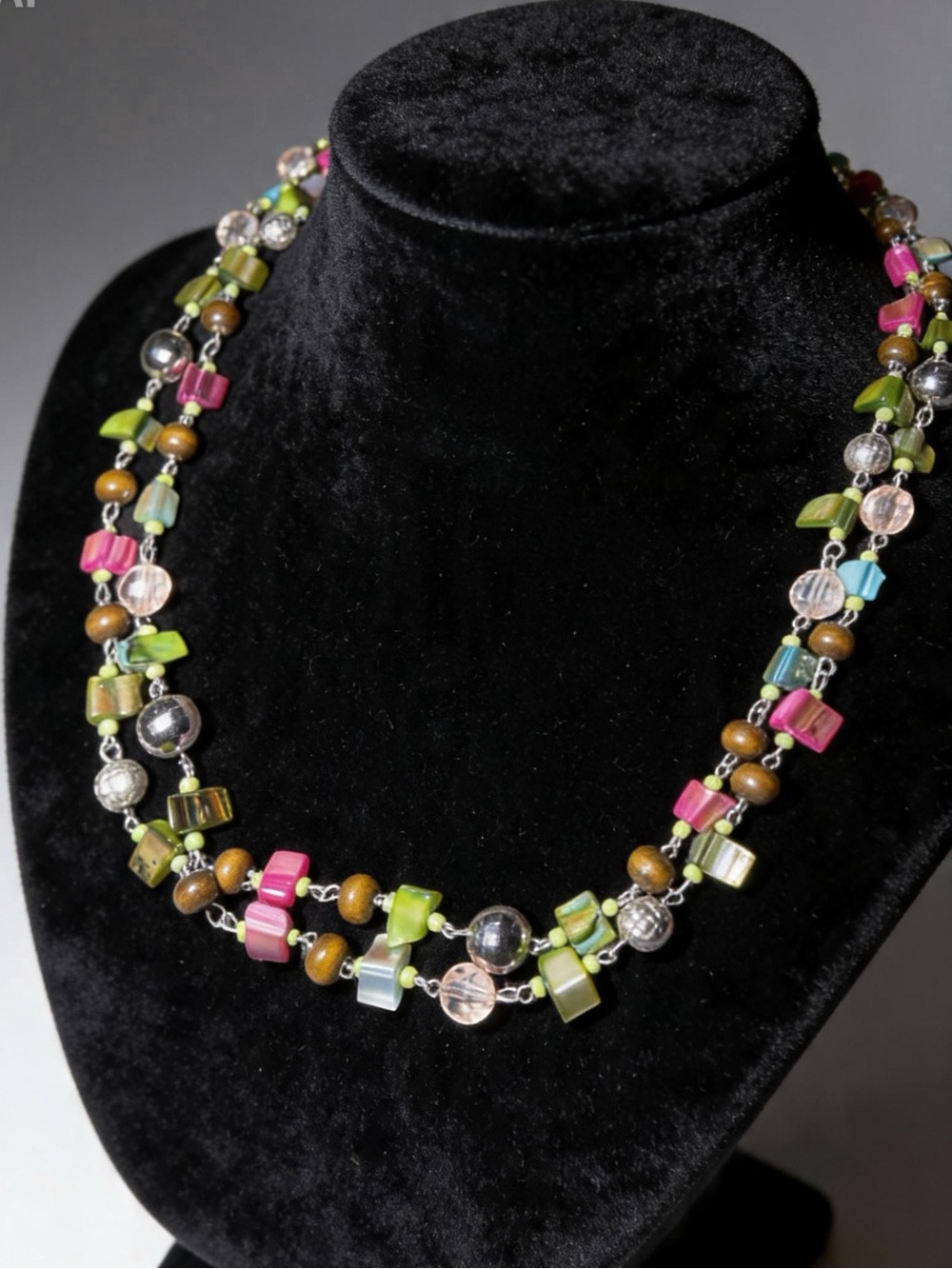 Multicolor Double Strand Beaded Statement Necklace